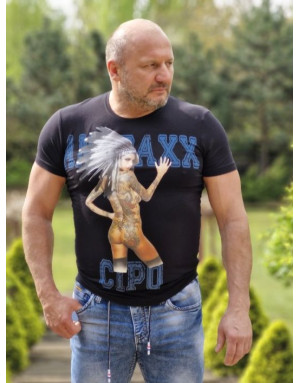 Czarny t-shirt męski z nadrukiem indianki cipo baxx ct129