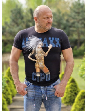 Czarny t-shirt męski z nadrukiem indianki cipo baxx ct129