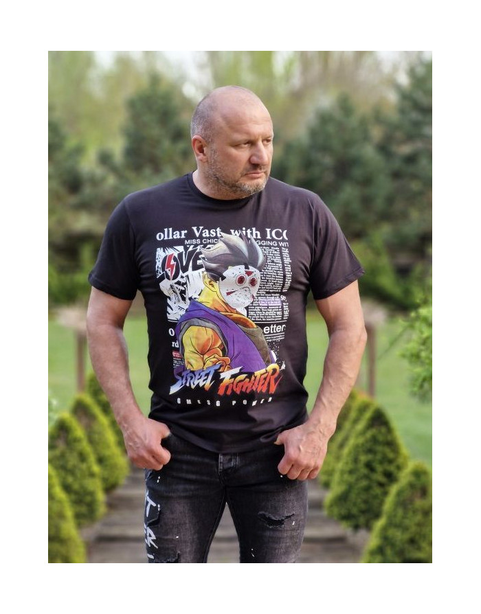 CZARNY T-SHIRT MĘSKI Z NADRUKIEM SPEDBOY 2454