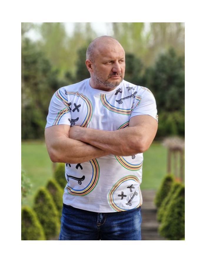 BIAŁY T-SHIRT MĘSKI Z NADRUKIEM SPEDBOY 385