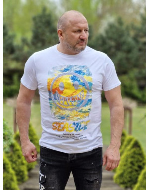 BIAŁY T-SHIRT MĘSKI Z NADRUKIEM SPEDBOY 2515