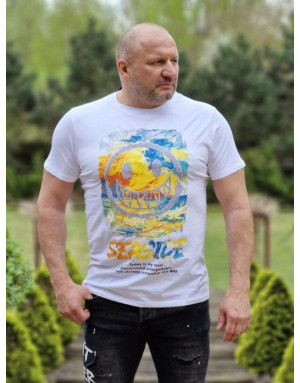 BIAŁY T-SHIRT MĘSKI Z NADRUKIEM SPEDBOY 2515