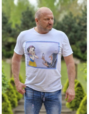 BIAŁY T-SHIRT MĘSKI Z NADRUKIEM SPEDBOY K21