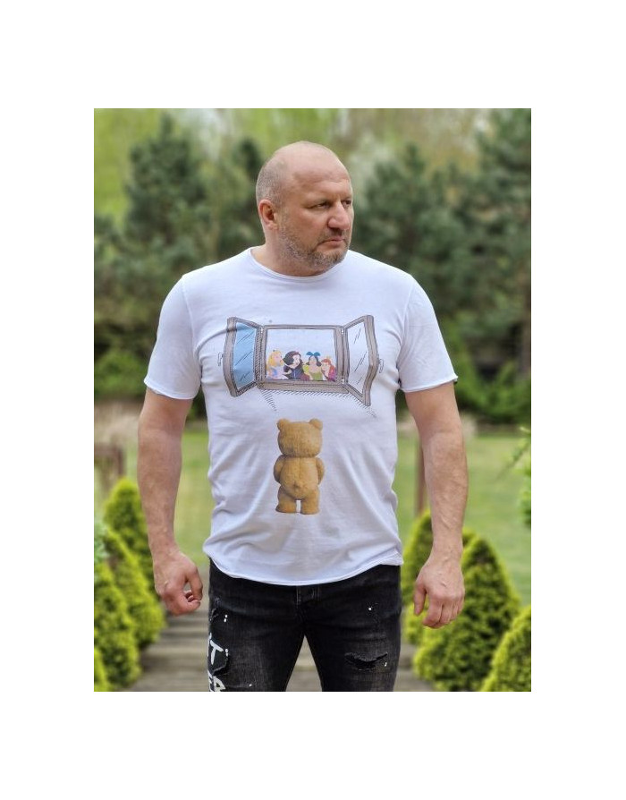 BIAŁY T-SHIRT MĘSKI Z NADRUKIEM SPEDBOY K22