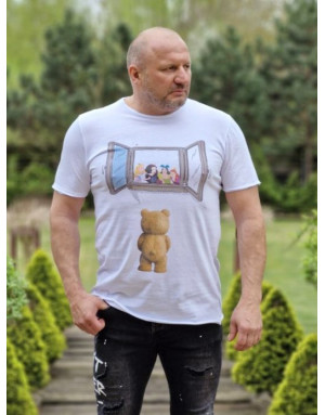 BIAŁY T-SHIRT MĘSKI Z NADRUKIEM SPEDBOY K22