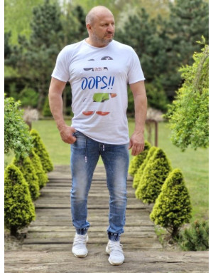 BIAŁY T-SHIRT MĘSKI Z NADRUKIEM SPEDBOY K23