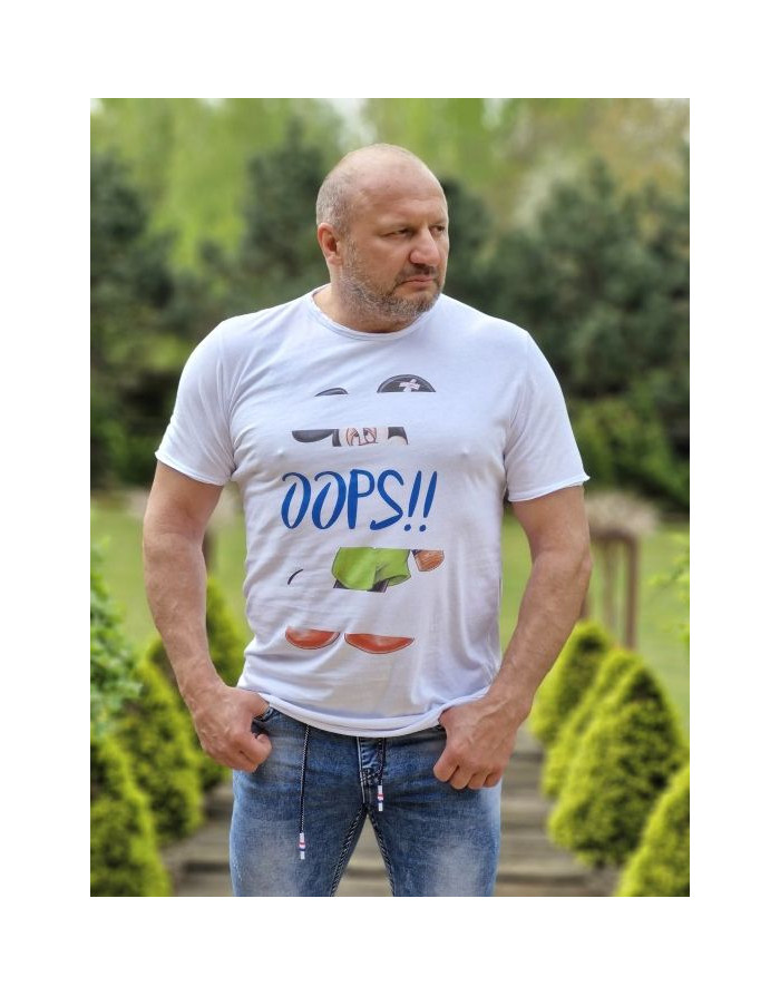 BIAŁY T-SHIRT MĘSKI Z NADRUKIEM SPEDBOY K23