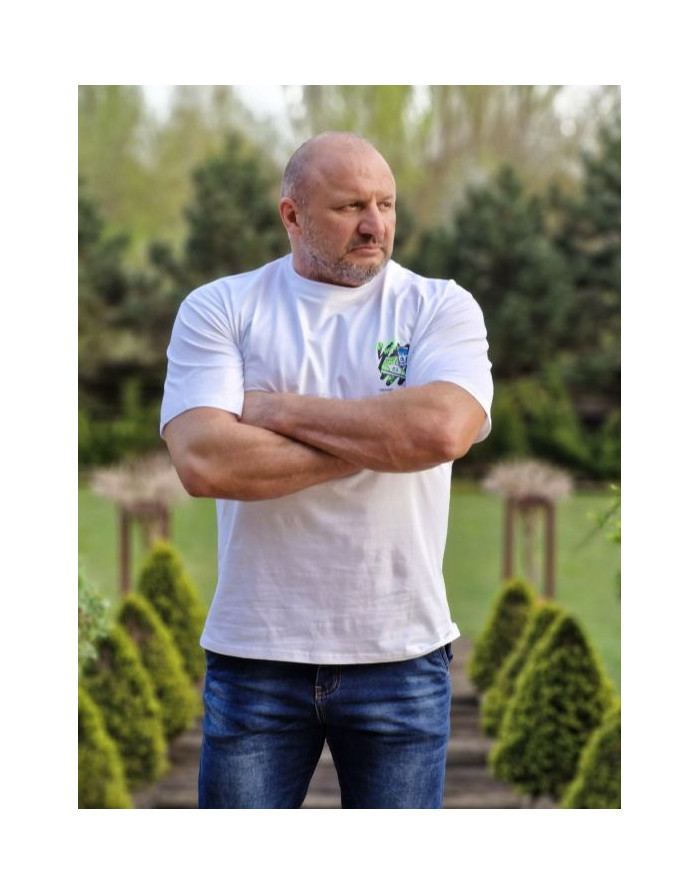 BIAŁY T-SHIRT MĘSKI GŁADKI NADRUK PLECY SPEDBOY 9679