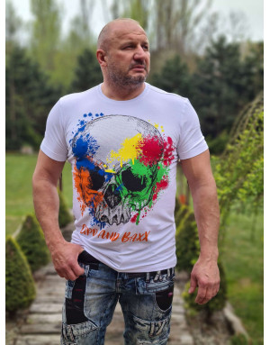 Biały t-shirt męski czaszka cyrkonie cipo baxx ct672