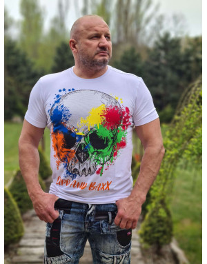 Biały t-shirt męski czaszka cyrkonie cipo baxx ct672