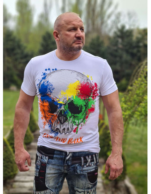 Biały t-shirt męski czaszka cyrkonie cipo baxx ct672