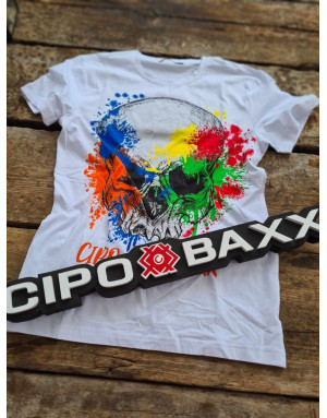 Biały t-shirt męski czaszka cyrkonie cipo baxx ct672