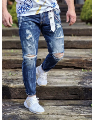 NIEBIESKIE SPODNIE MĘSKIE JEANS Z DZIURAMI SPEDBOY 6864