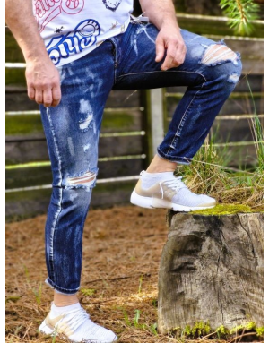 NIEBIESKIE SPODNIE MĘSKIE JEANS Z DZIURAMI SPEDBOY 6864