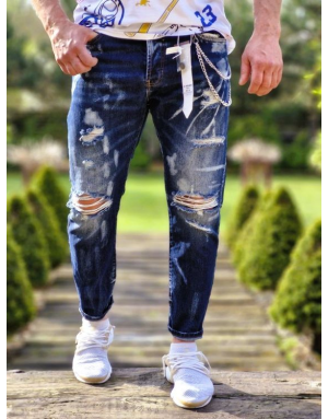 NIEBIESKIE SPODNIE MĘSKIE JEANS Z DZIURAMI SPEDBOY 6864