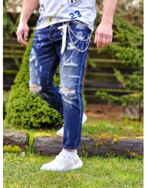 NIEBIESKIE SPODNIE MĘSKIE JEANS Z DZIURAMI SPEDBOY 6864