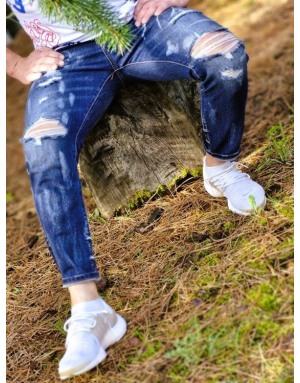 NIEBIESKIE SPODNIE MĘSKIE JEANS Z DZIURAMI SPEDBOY 6864