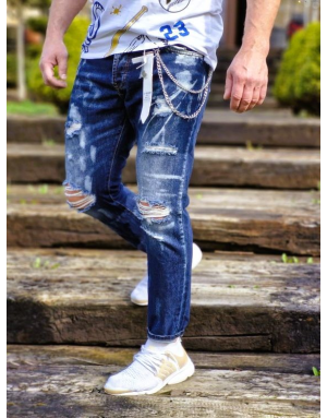 NIEBIESKIE SPODNIE MĘSKIE JEANS Z DZIURAMI SPEDBOY 6864