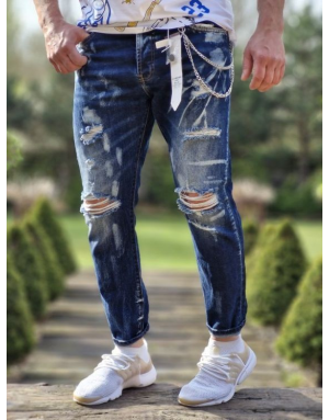 NIEBIESKIE SPODNIE MĘSKIE JEANS Z DZIURAMI SPEDBOY 6864