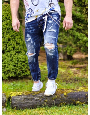 NIEBIESKIE SPODNIE MĘSKIE JEANS Z DZIURAMI SPEDBOY 6864