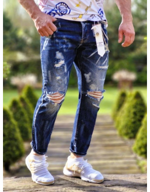 NIEBIESKIE SPODNIE MĘSKIE JEANS Z DZIURAMI SPEDBOY 6864