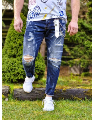 NIEBIESKIE SPODNIE MĘSKIE JEANS Z DZIURAMI SPEDBOY 6864