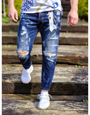 NIEBIESKIE SPODNIE MĘSKIE JEANS Z DZIURAMI SPEDBOY 6864