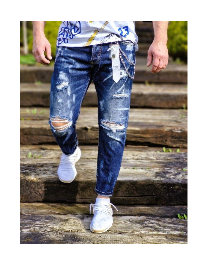 NIEBIESKIE SPODNIE MĘSKIE JEANS Z DZIURAMI SPEDBOY 6864