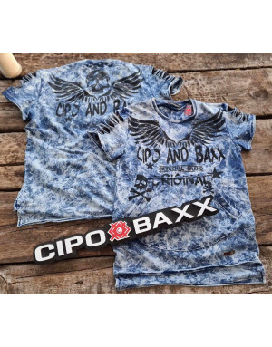 Niebieski t-shirt męski kangurka z czaszką cipo baxx cl265