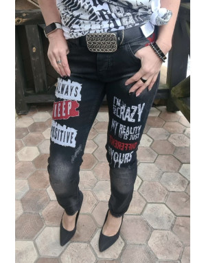 CZARNE SPODNIE DAMSKIE JEANS APLIKACJE SPEDBOY 6032