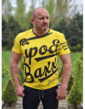 Żółty t-shirt męski z czarnym nadrukiem cipo baxx ct635