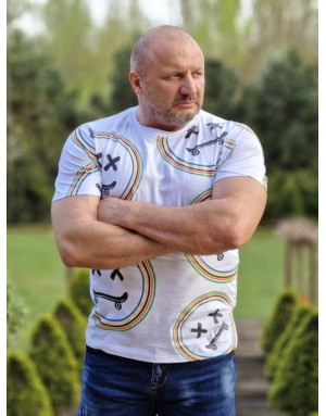 BIAŁY T-SHIRT MĘSKI Z NADRUKIEM SPEDBOY 385