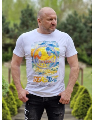 BIAŁY T-SHIRT MĘSKI Z NADRUKIEM SPEDBOY 2515