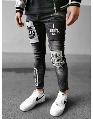 Czarne spodnie męskie jeans z naszywkami x-way 6018