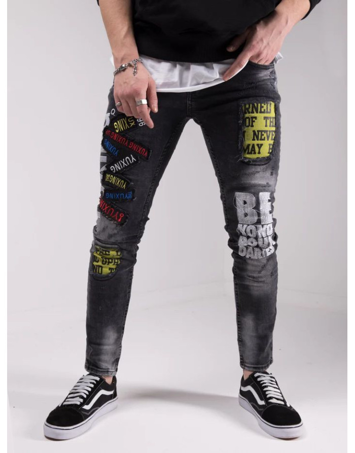 Czarne spodnie męskie jeans z naszywkami x-way 6024