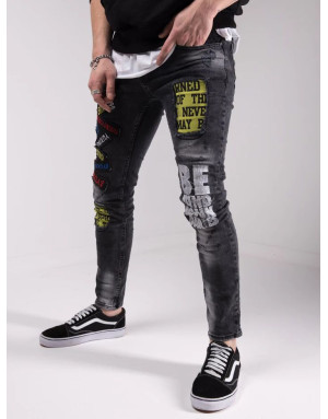 Czarne spodnie męskie jeans z naszywkami x-way 6024