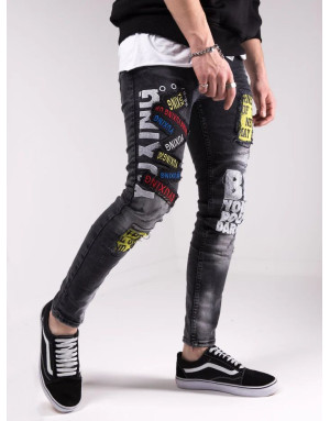 Czarne spodnie męskie jeans z naszywkami x-way 6024