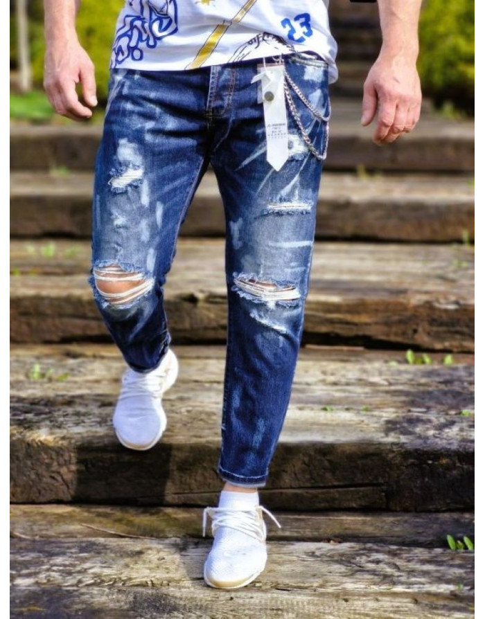 Niebieskie spodnie męskie jeans z dziurami adrexx 6864