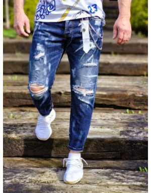 Niebieskie spodnie męskie jeans z dziurami adrexx 6864