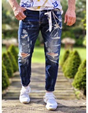 Niebieskie spodnie męskie jeans z dziurami adrexx 6864