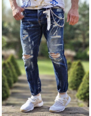 Niebieskie spodnie męskie jeans z dziurami adrexx 6864