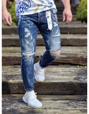 Niebieskie spodnie męskie jeans z dziurami adrexx 6864