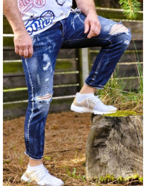 Niebieskie spodnie męskie jeans z dziurami adrexx 6864