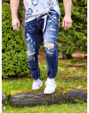 Niebieskie spodnie męskie jeans z dziurami adrexx 6864