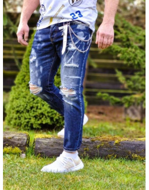 Niebieskie spodnie męskie jeans z dziurami adrexx 6864