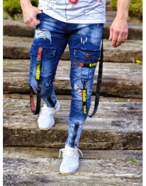 NIEBIESKIE SPODNIE MĘSKIE JEANS Z SZELKAMI SPEDBOY 9701