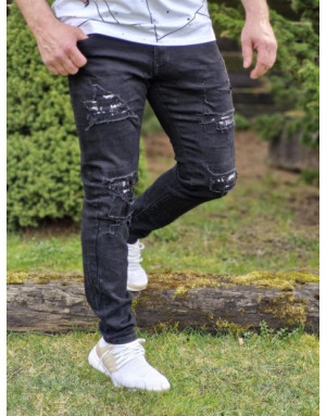 Czarne spodnie męskie jeans z dziurami  Spedboy 7007