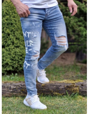 Niebieskie spodnie męskie jeans z dziurami adrexx 7002