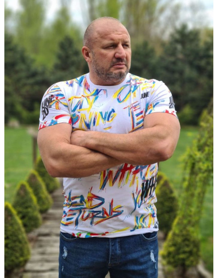 BIAŁY T-SHIRT MĘSKI BAWEŁNA  NAPISY SPEDBOY 5123